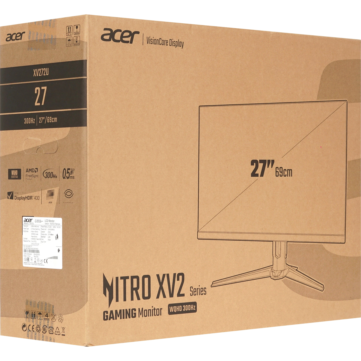 LCD Acer 27" Nitro XV272UF3bmiiprx {IPS 2560x1440 300Hz 0.5ms 400cd 2xHDMI2.1 DisplayPort1.4 2x2W FreeSync(Premium) Vesa} арт. UM.HX2CD.303