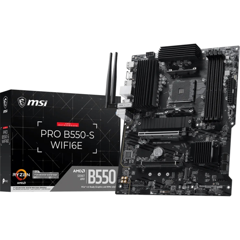 Материнская плата MSI PRO B550-S WIFI6E Soc-AM4 AMD B550 4xDDR4 ATX AC`97 8ch(7.1) GbLAN RAID+HDMI