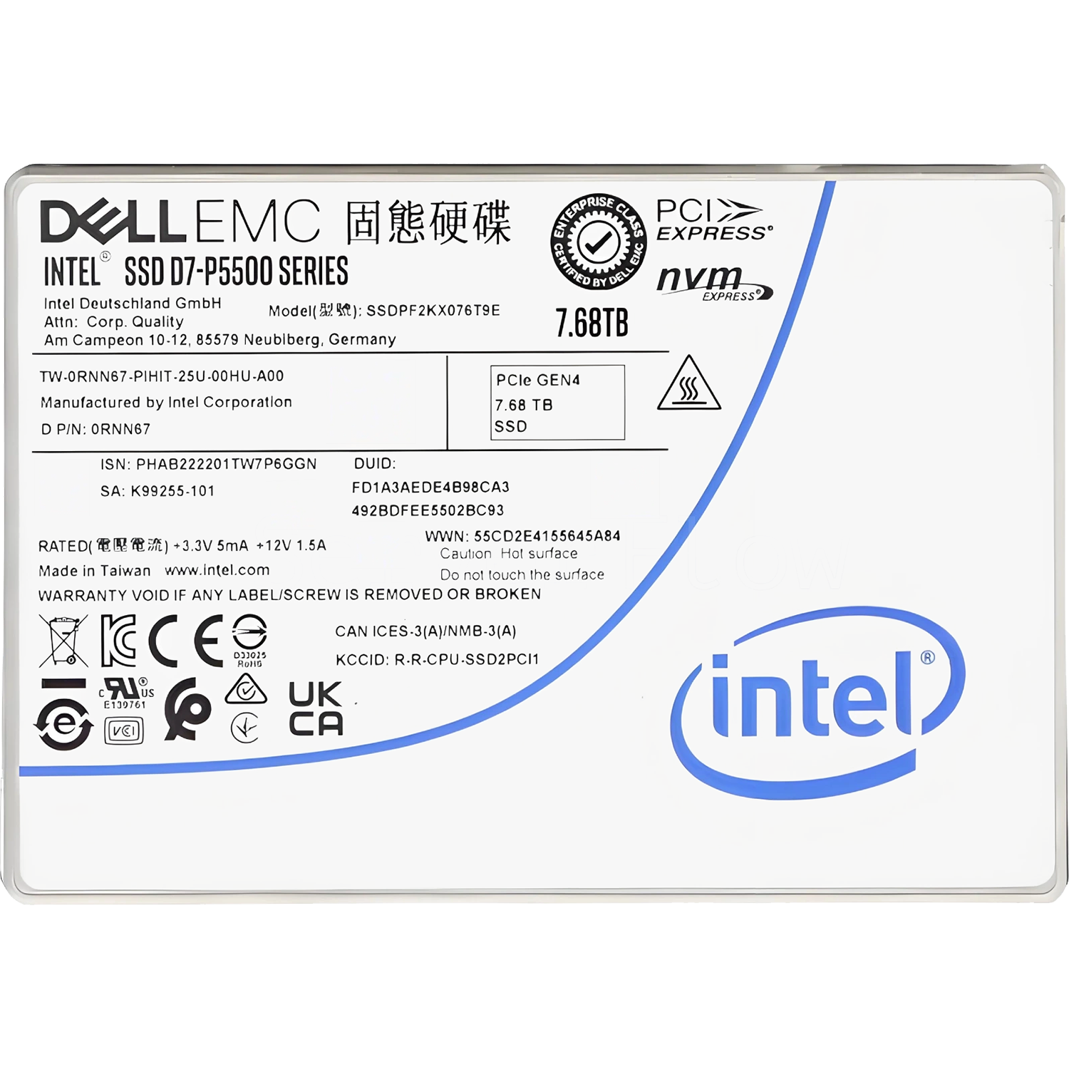 Intel D7-P5500 (SSDPF2KX076T9N1) Intel Corporation