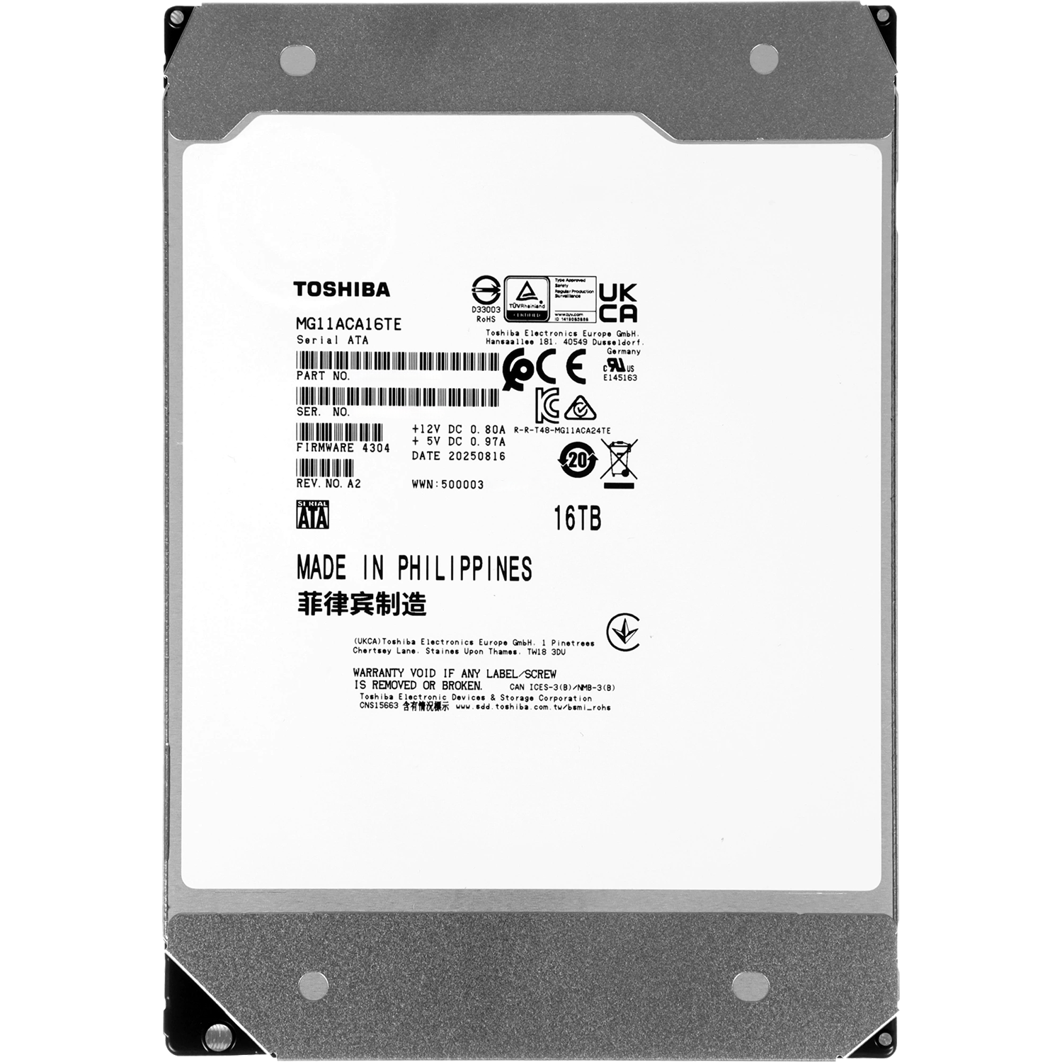 Жесткий диск Toshiba SATA-III 16TB MG11ACA16TE Enterprise Capacity 512E (7200rpm) 1024Mb 3.5"