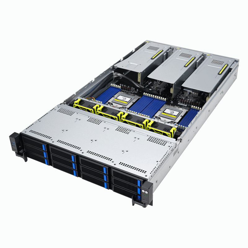 ASUS RS720A-E12-RS12 2U, 2xEPYC 9004 SP5, 24xDDR5/6TB, 12x3.5/2.5in HS (8xNVMe), 2xM.2, 4xDS GPU, PCIe: 6x G5x8/3x G5x16 + 2x G5x8/1x G5x16 FHFL, 1x G5x16 LPHL, 1x G4x8 LP RAID; 2x10GbE, 2x2600W Ti арт. 90SF02E1-M00BZ0