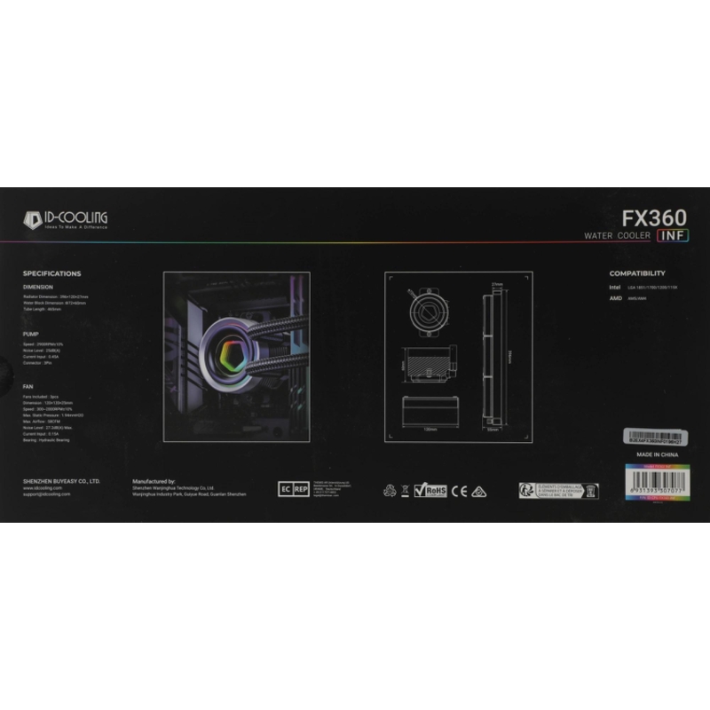Система водяного охлаждения ID-Cooling FX360 Infinity ARGB Black 1150/1155/S1156/1151/1200/1700, AM4/AM5