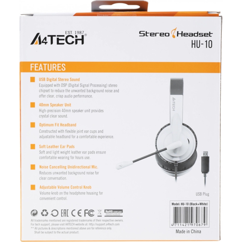 A4Tech HU-10/USB/BLACK+WHITE