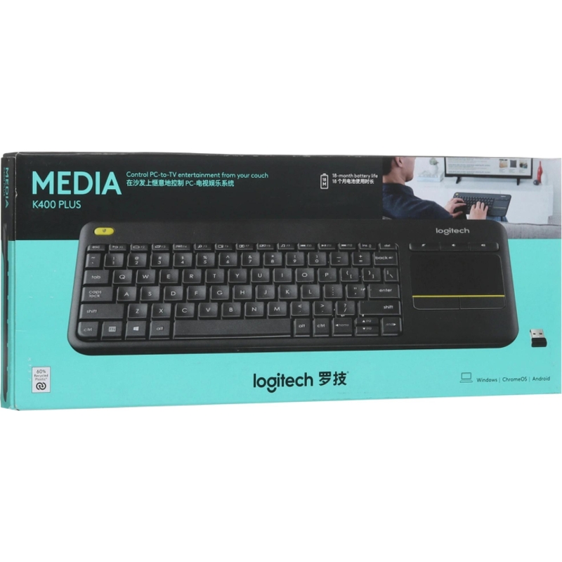 920-007173 Logitech Клавиатура K400 Wireless Touch Plus Keyboard RU/LAT
