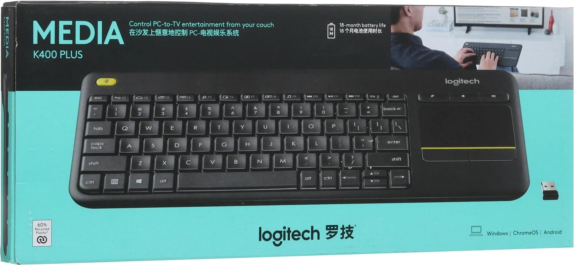 920-007173 Logitech Клавиатура K400 Wireless Touch Plus Keyboard RU/LAT