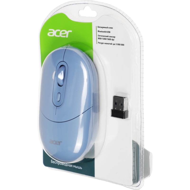 Acer OMR301 [ZL.MCECC.01S] синий оптическая (1600dpi) беспроводная BT/Radio USB (4but)