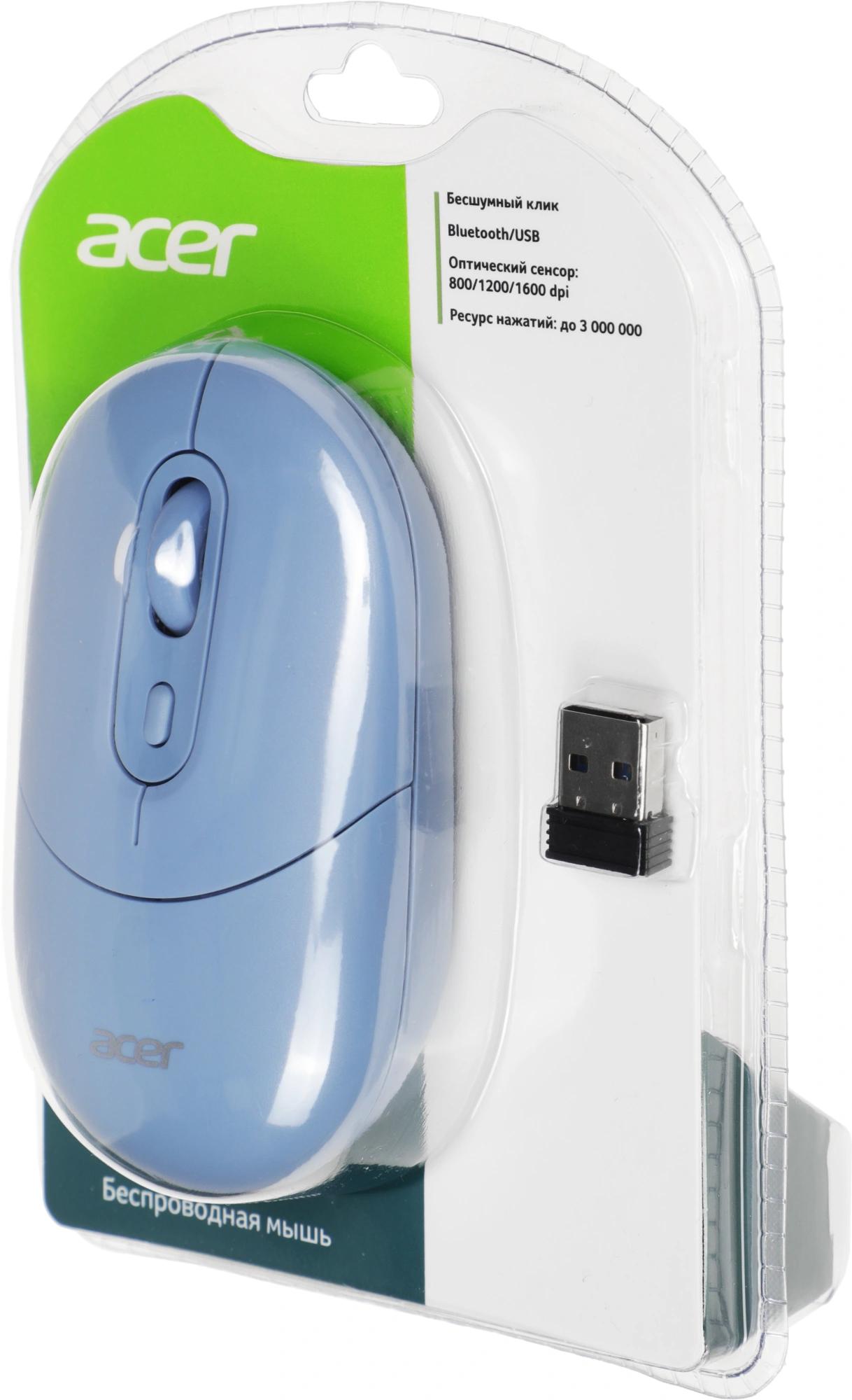 Acer OMR301 [ZL.MCECC.01S] синий оптическая (1600dpi) беспроводная BT/Radio USB (4but)