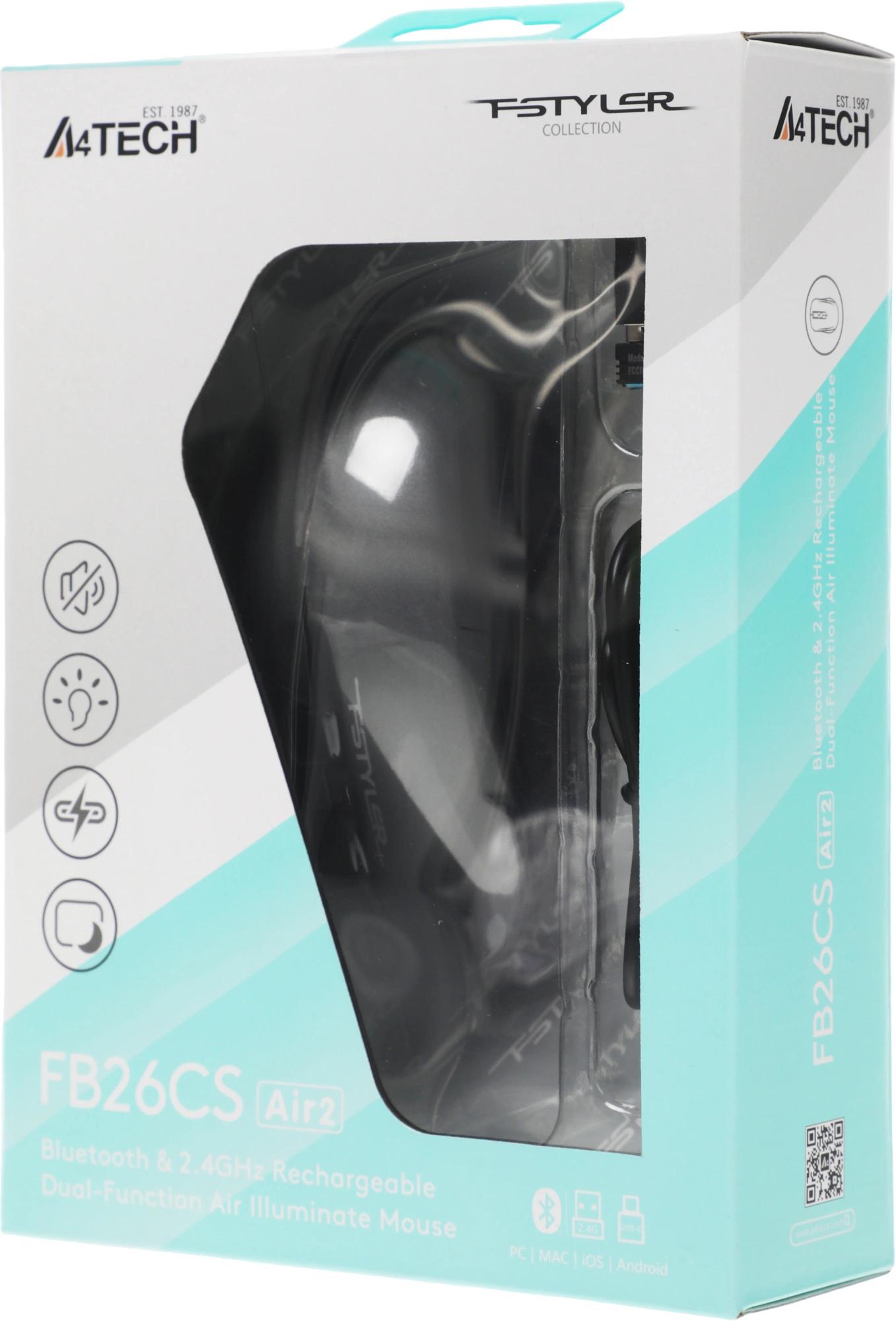 Мышь Wireless A4Tech Fstyler FB26CS Air2 серая/черная, оптическая (2000dpi), BT/Radio, USB, для ноутбука, (4but) (2011600)