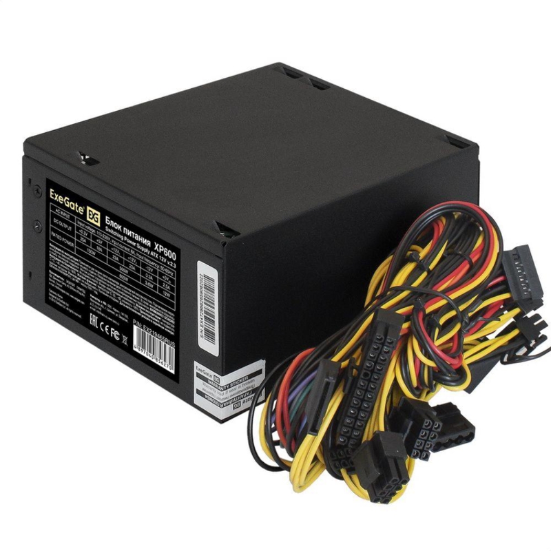 Exegate EX219465RUS Блок питания 600W ATX-XP600 OEM, black, 12cm fan, 24+4p, (6+2)p PCI-E, 3*SATA, 1*FDD, 2*IDE
