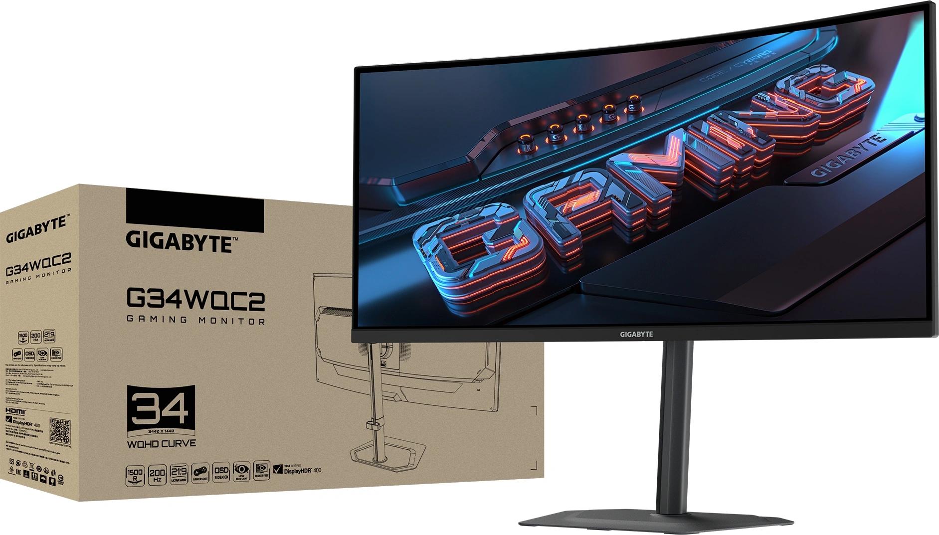 Монитор Gigabyte 34" G34WQC2 EK черный VA LED 21:9 HDMI M/M матовая HAS Piv 4000:1 450cd 178гр/178гр 3440x1440 200Hz FreeSync Premium DP WQ 7.36кг арт. 20VM0-34WQC2BM-1EKS