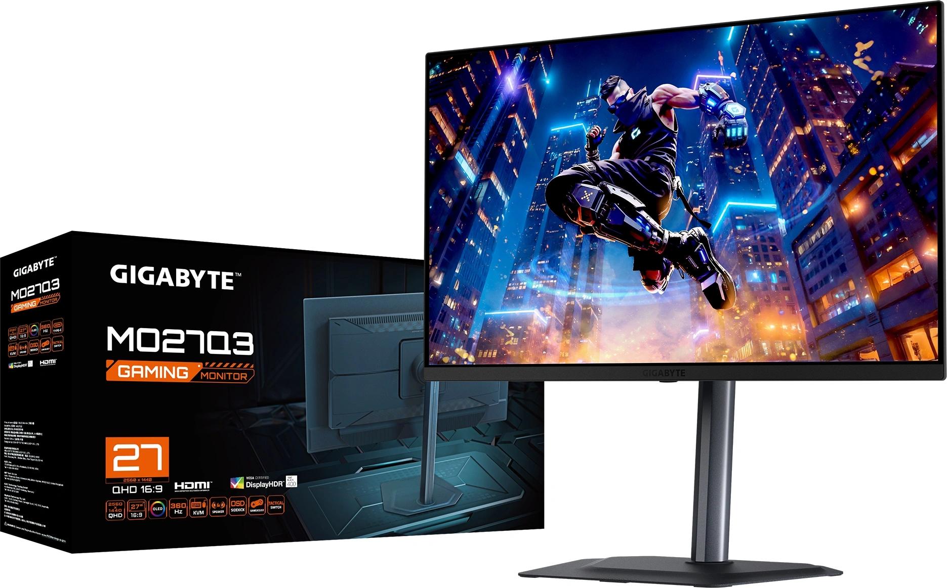 Монитор Gigabyte 27" MO27Q3 EK черный QD OLED LED 16:9 HDMI M/M матовая HAS Piv 1500000:1 250cd 178гр/178гр 2560x1440 360Hz G-Sync FreeSync Premium Pro DP QHD 6.55кг арт. 20VM0-MO27Q3BT-2EKR