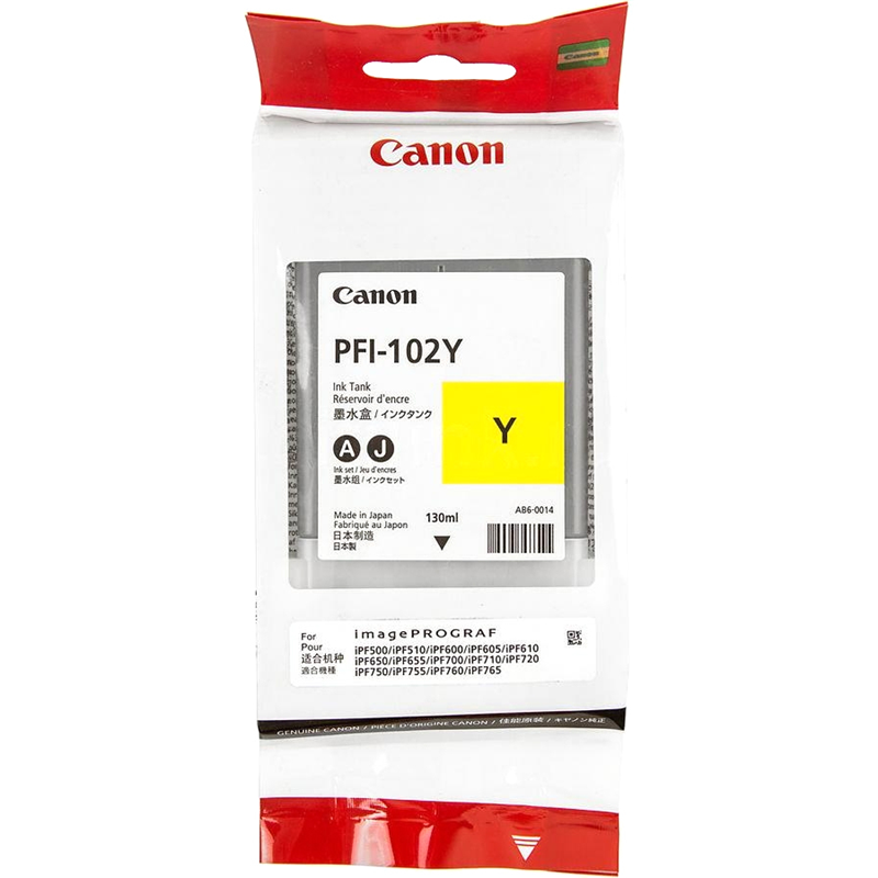 Картридж струйный Canon PFI-102Y 0898B001 желтый (130мл) для Canon iPF510/605/610/650/655/750/760/765