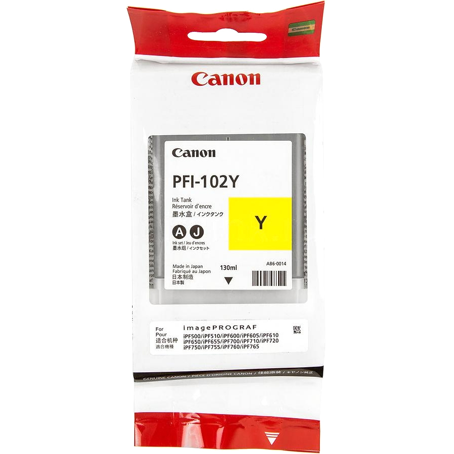 Картридж струйный Canon PFI-102Y 0898B001 желтый (130мл) для Canon iPF510/605/610/650/655/750/760/765