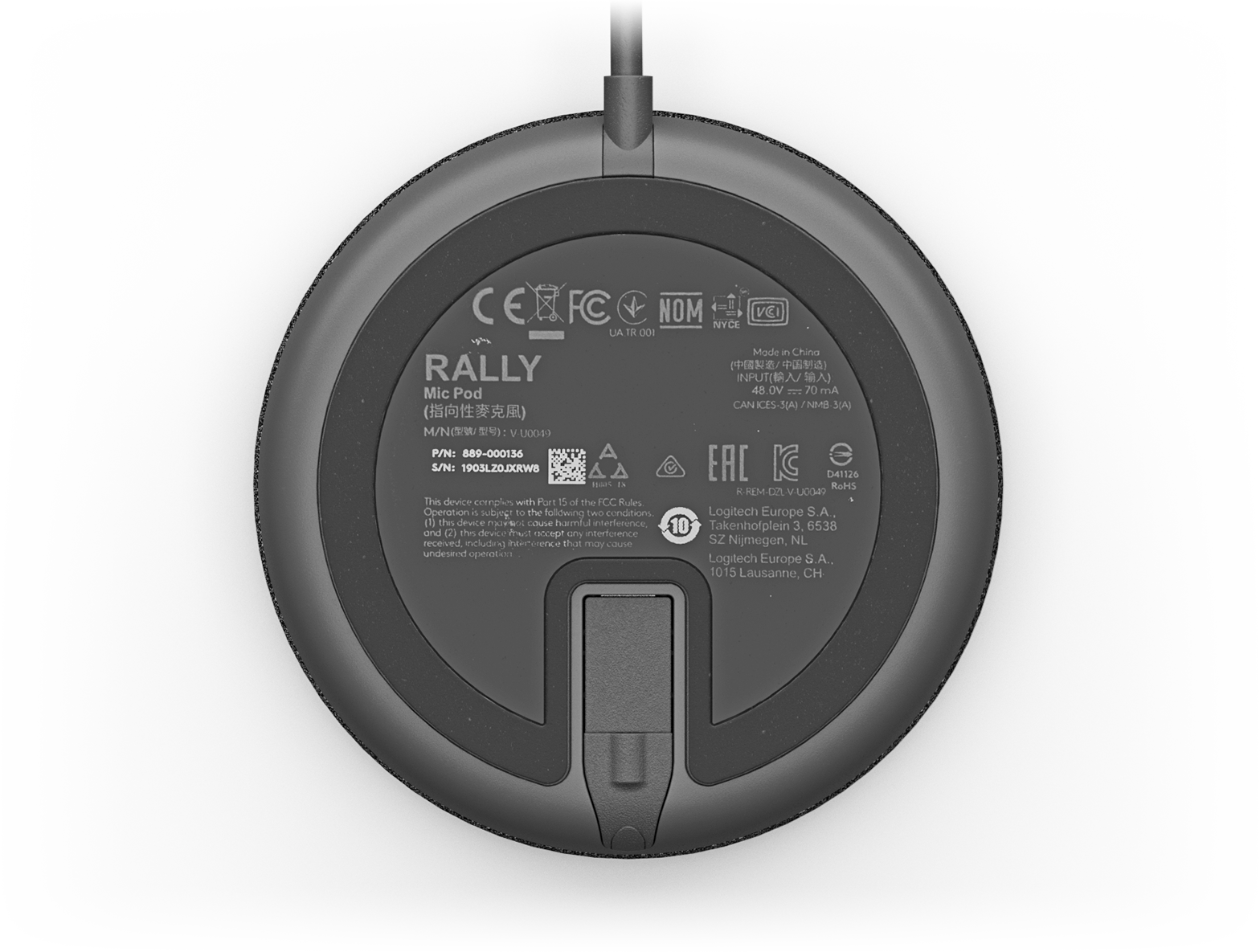 Logitech Microphone for Rally Ultra-HD ConferenceCam Mic Pod Black (989-000430)