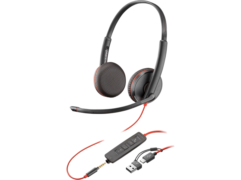 Plantronics Poly Blackwire 3225 Stereo USB-C Headset +3.5mm Plug +USB-C/A Adapter (Bulk) (8X229A6)