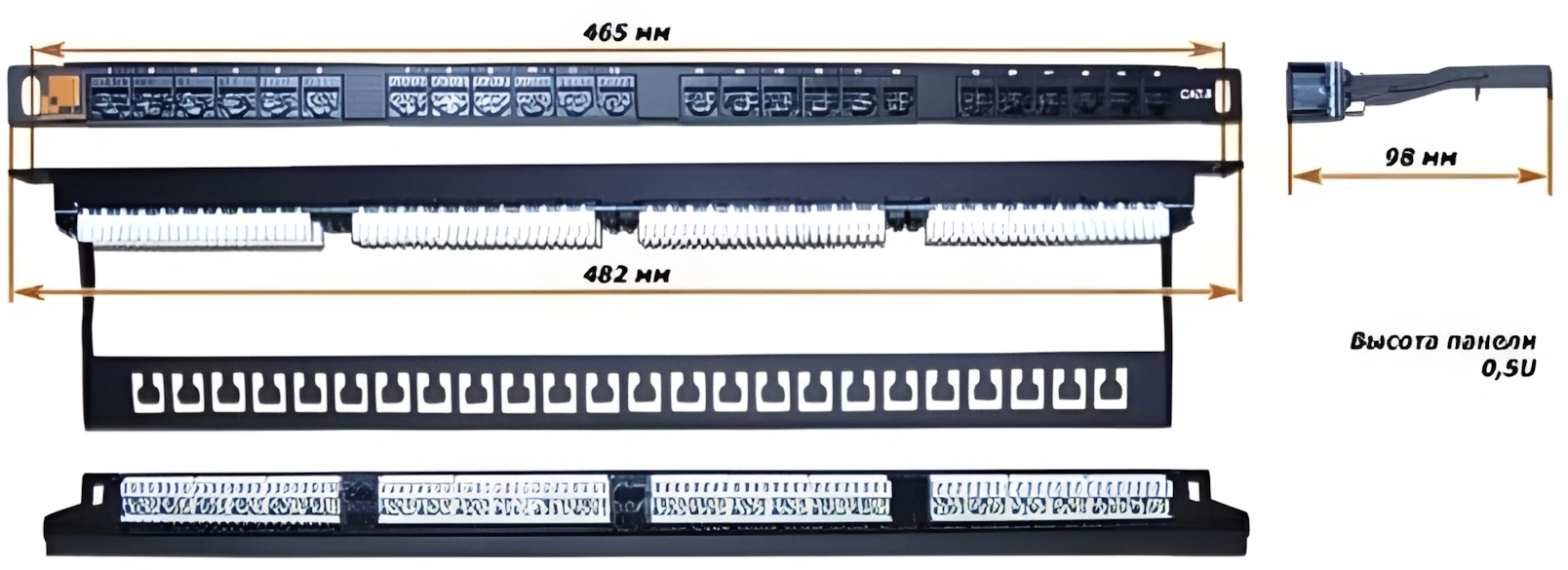 Патч-панель 19 компактная, неэкранированная, 24 порта RJ45, кат.6, 0.5U, с задним органайзером LANMASTER арт. LAN-PPC24U6