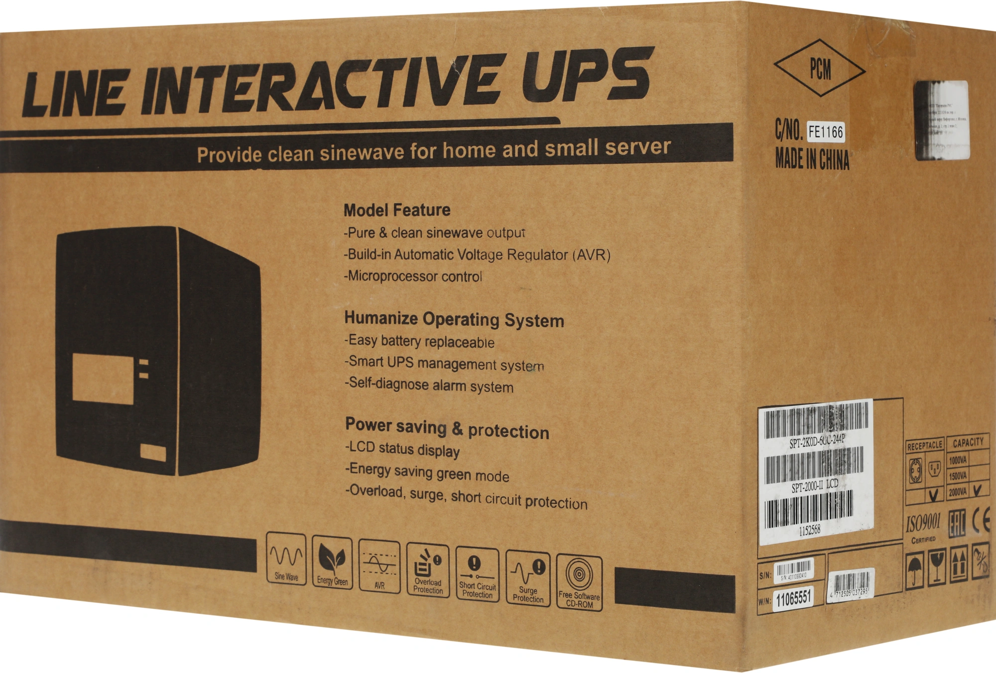 Powercom Smart King Pro+ SPT-2000, Line-Interactive, LCD, 2000VA/1600W, Tower, 8*IEC320-C13+С19, SNMP Slot, black (1152568) арт. SPT-2000-II LCD