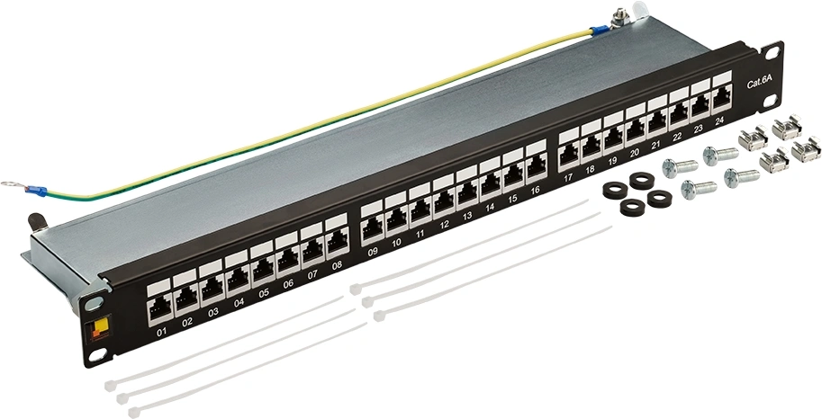 Патч-панель 19, 24 порта RJ45, экранированная, кат.6A, 1U LANMASTER арт. LAN-PPL24S6A