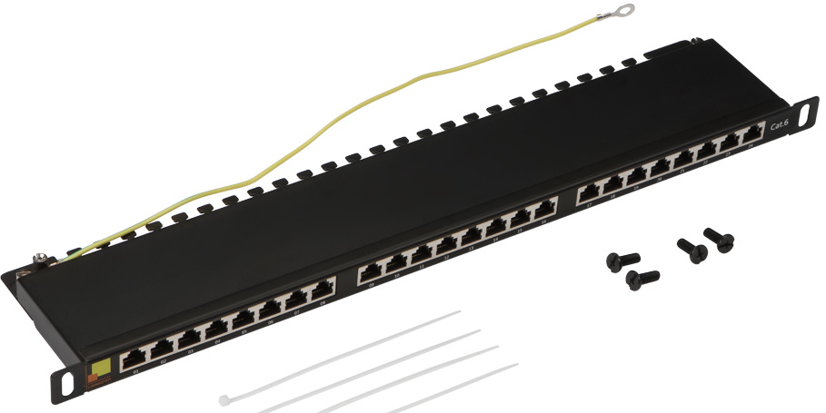 Патч-панель 19 компактная, экранированная, 24 порта RJ45, кат.6, 0.5U, с задним органайзером LANMASTER арт. LAN-PPC24S6