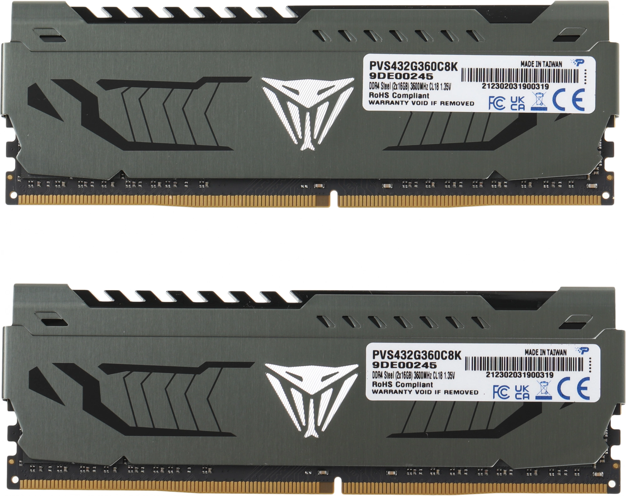 Patriot Viper STEEL DDR4 DIMM 32GB 3600MHz KIT 2*16GB CL18 18-22-22-42 1.35V арт. PVS432G360C8K