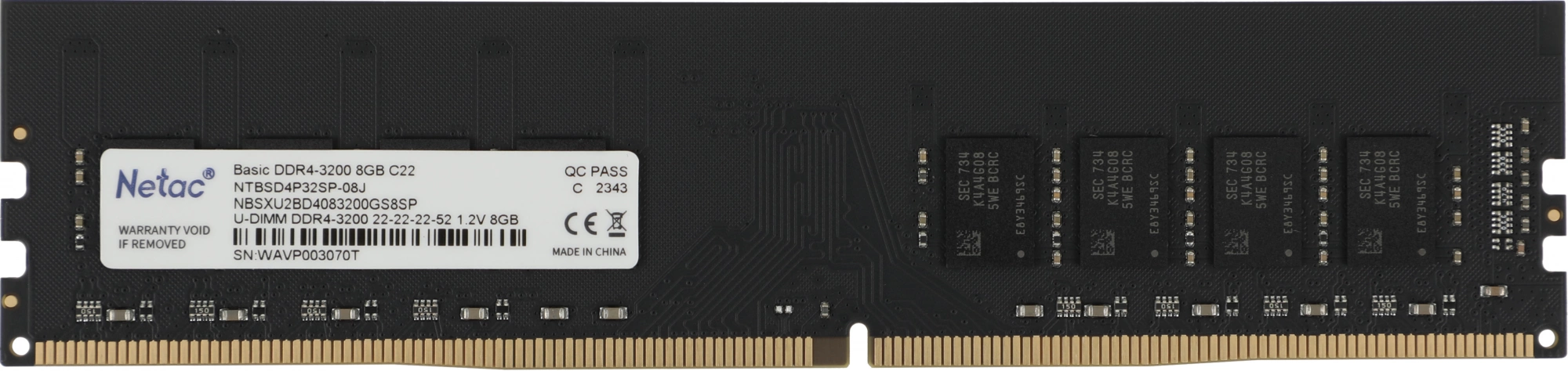 Netac Basic DIMM 8GB DDR4-3200 (PC4-25600) C22 22-22-22-52 1.2V Memory module арт. NTBSD4P32SP-08J