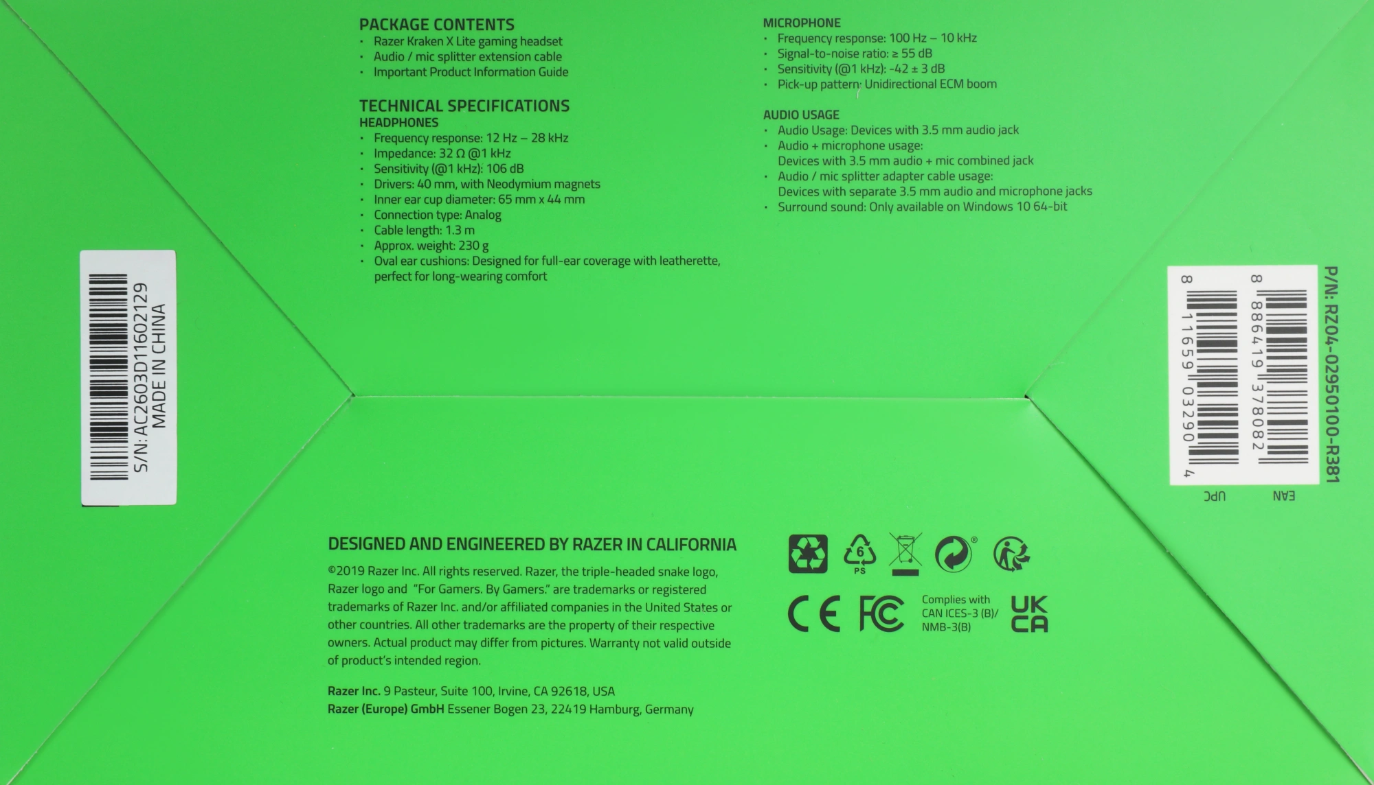 Razer Kraken X Lite арт. RZ04-02950100-R381
