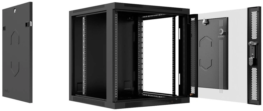 Шкаф коммутационный Cabeus (SH-05F-6U60/45-BK) настенный 6U 600x450мм пер.дв.стекл 60кг черный 390мм 16кг 220град. 368мм IP20 сталь