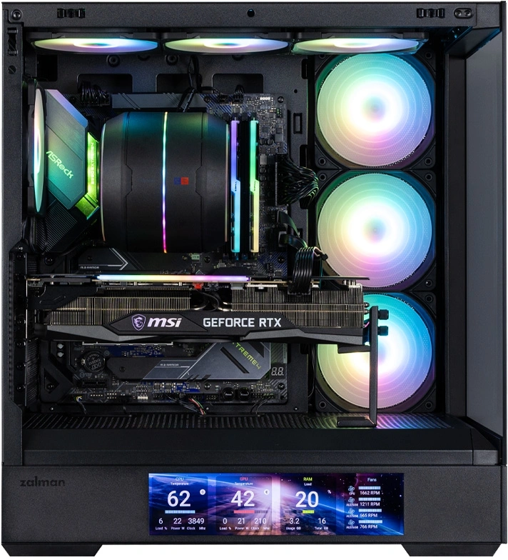 ZALMAN P40 DS, ATX, BLACK, WINDOW, 9.1-inch LCD screen, 2xCombo(2.5” or 3.5”), 1x2.5”, 1xUSB TYPE-C, 2xUSB3.0, SIDE 3x120mm ARGB, REAR 1x120mm ARGB арт. P40 DS Black