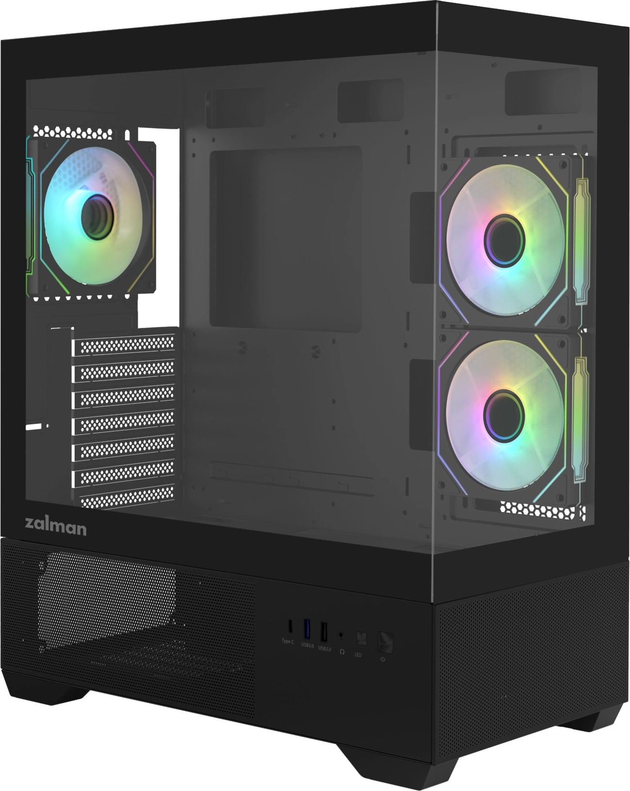 ZALMAN CHRONIX V2, ATX, BLACK, WINDOW, 1xCombo (3.5’’ or 2.5’’), 1x3.5’’HDD, 2x2.5’’SSD, 1xUSB2.0, 1xUSB3.0, 1xUSB Type-C, SIDE 2x120mm ARGB, REAR 1x120mm ARGB арт. CHRONIX V2 Black
