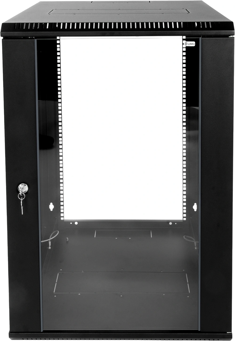 ЦМО Шкаф телекоммуникационный настенный разборный ЭКОНОМ 12U (600х520) дверь стекло, цвет черный арт. ШРН-Э-12.500-9005