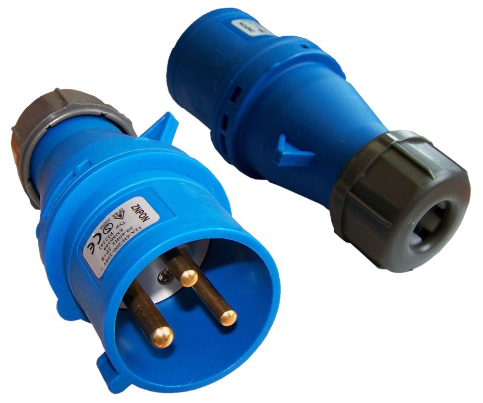 Вилка IEC 309 однофазная 32A, 250V, разборная, синяя LANMASTER арт. LAN-IEC-309-32A1P/M