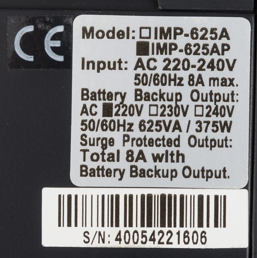 Powercom Back-UPS IMPERIAL, Line-Interactive, 625VA/375W, Tower, 5*IEC320-C13 (2 surge & 3 batt), USB (507304) арт. IMP-625AP