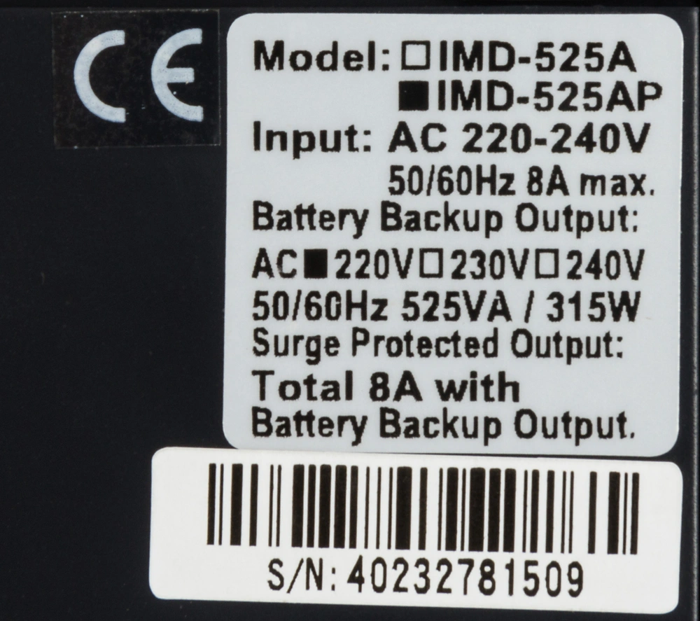 Powercom Back-UPS IMPERIAL, Line-Interactive, 525VA/315W, Tower, 5*IEC320-C13 (2 surge & 3 batt), LCD, USB (507307) арт. IMD-525AP