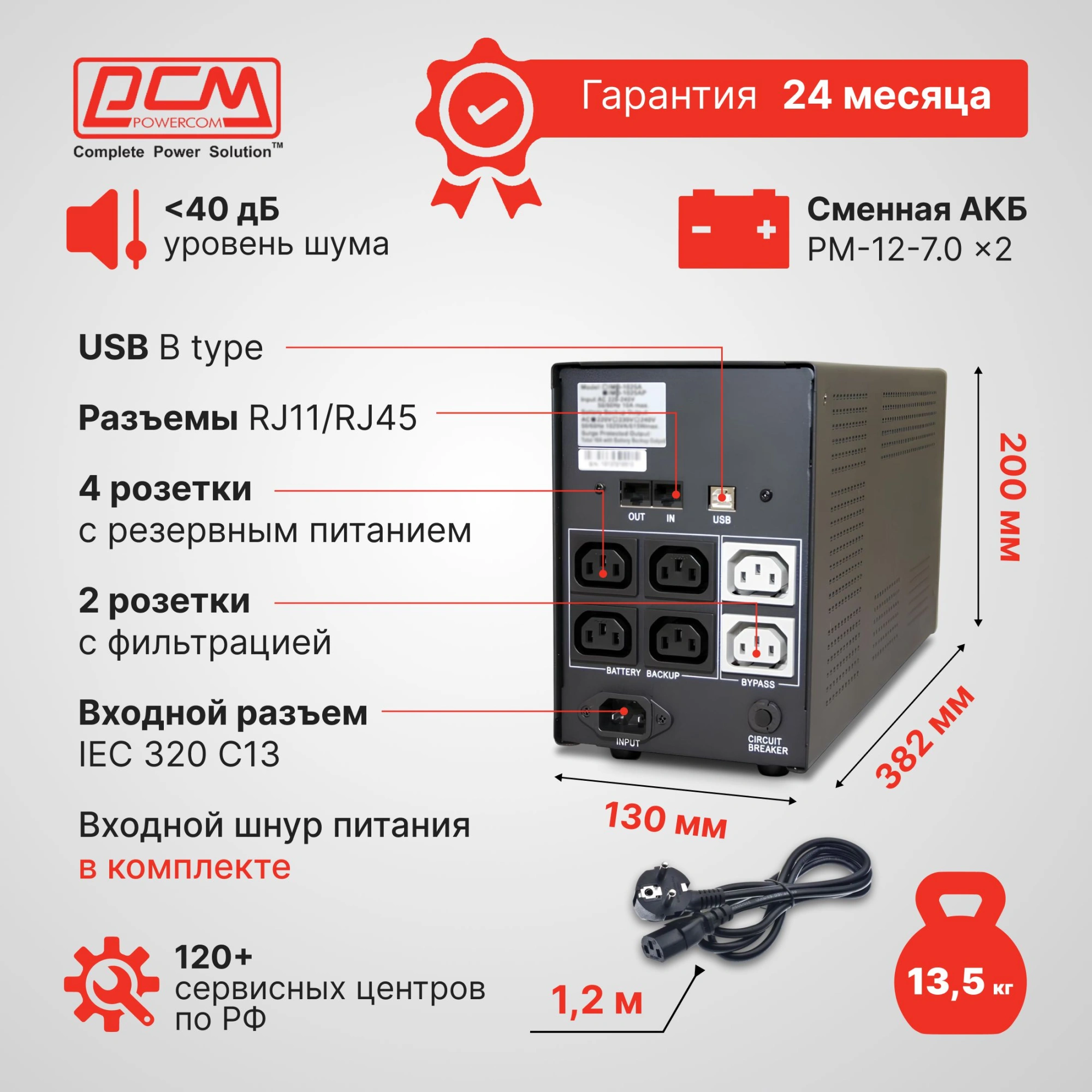 Powercom Back-UPS IMPERIAL, Line-Interactive, 1025VA/615W, Tower, 6*IEC320-C13 (2 surge & 4 batt), USB (671477) арт. IMP-1025AP