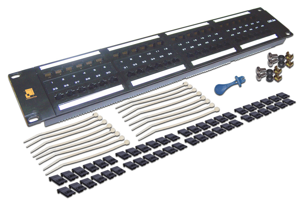 Патч-панель 19, 48 портов RJ45, неэкранированная, кат.5E, 2U LANMASTER арт. LAN-PPL48U5E
