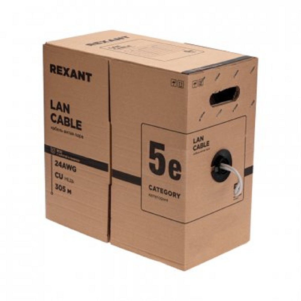 Кабель информационный Rexant 01-0143-R кат.5E F/UTP 4 пары 24AWG PVC внутренний 305м серый