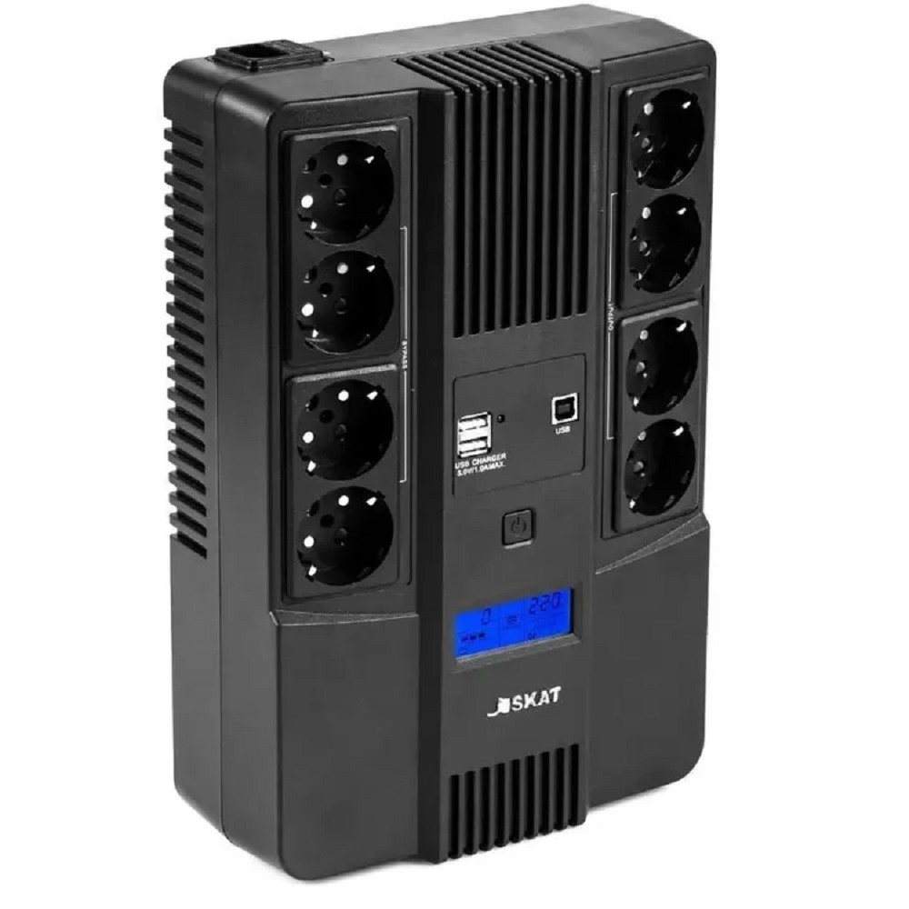 ИБП Бастион SKAT-UPS 800-AID-IN-1x9 {Line-interactive, 800/480Вт, LCD-дисплей, USB/ RJ-45, АКБ 1х 9Ач, сверху ЕВРО 3+3, реестр МПТ} (8935) арт. 8935 SKAT-UPS 800-AID-IN-1x9