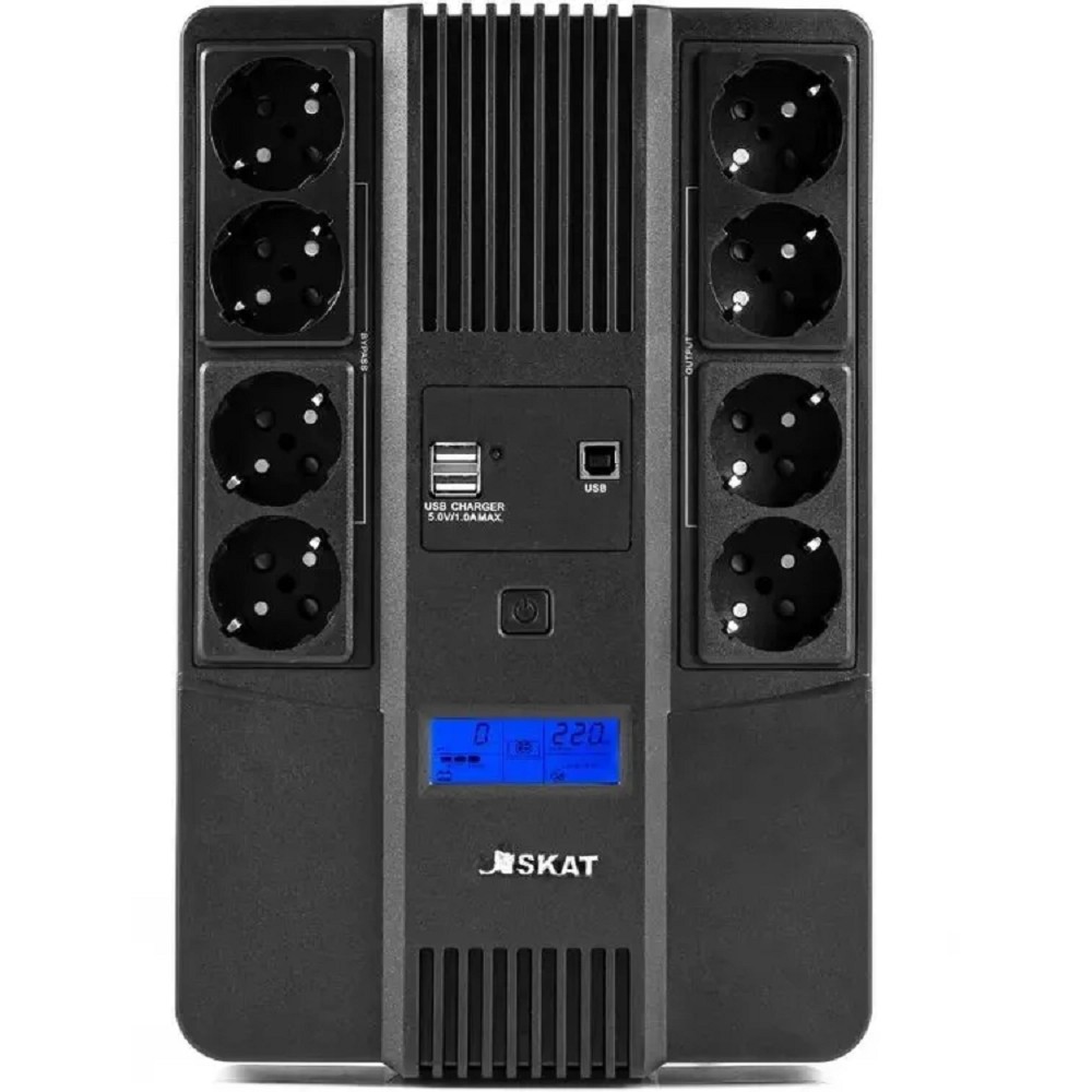ИБП Бастион SKAT-UPS 800-AID-IN-1x9 {Line-interactive, 800/480Вт, LCD-дисплей, USB/ RJ-45, АКБ 1х 9Ач, сверху ЕВРО 3+3, реестр МПТ} (8935) арт. 8935 SKAT-UPS 800-AID-IN-1x9