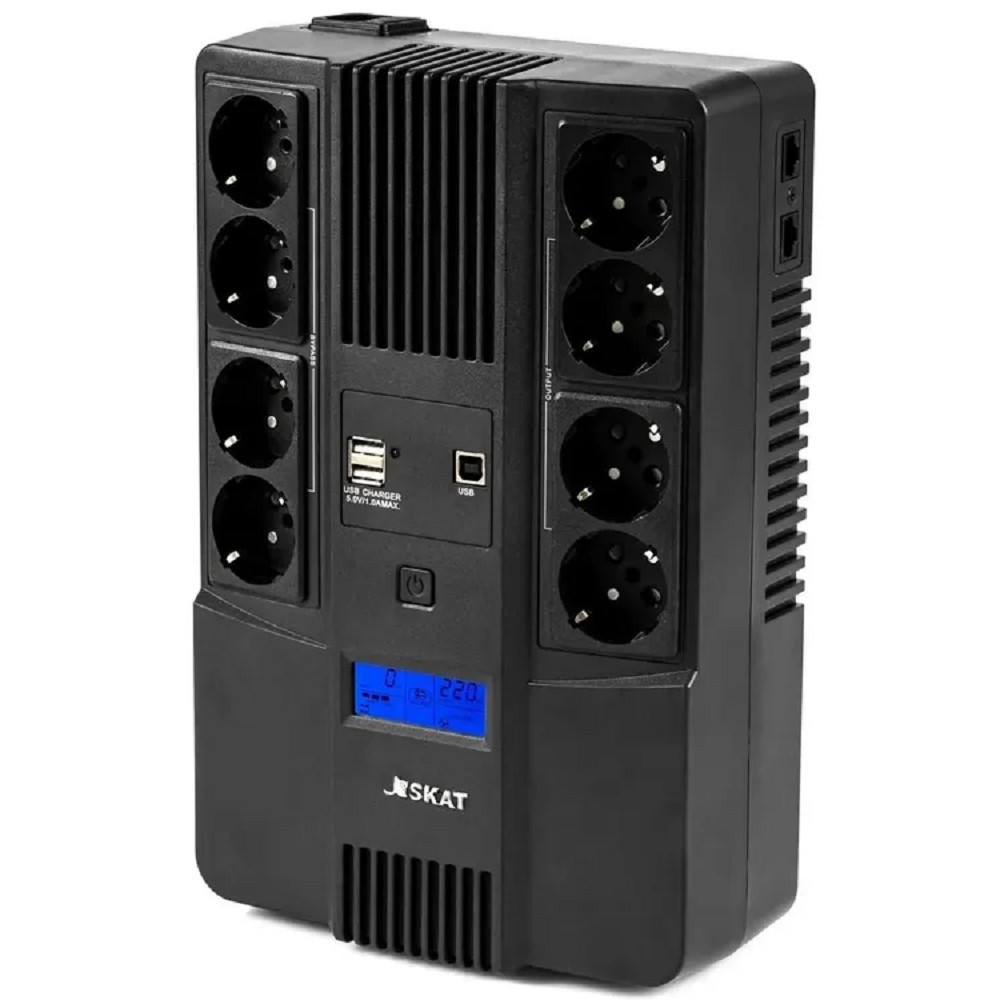 ИБП Бастион SKAT-UPS 800-AID-IN-1x9 {Line-interactive, 800/480Вт, LCD-дисплей, USB/ RJ-45, АКБ 1х 9Ач, сверху ЕВРО 3+3, реестр МПТ} (8935) арт. 8935 SKAT-UPS 800-AID-IN-1x9