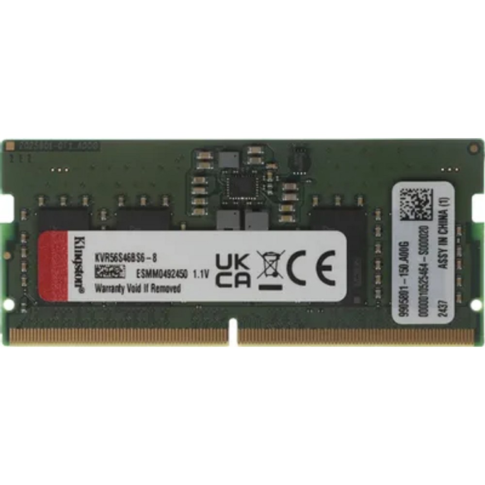 Kingston DDR5 8GB 5600MT/s Non-ECC CL46 SODIMM 1Rx16 1 Year Warrаnty арт. KVR56S46BS6-8
