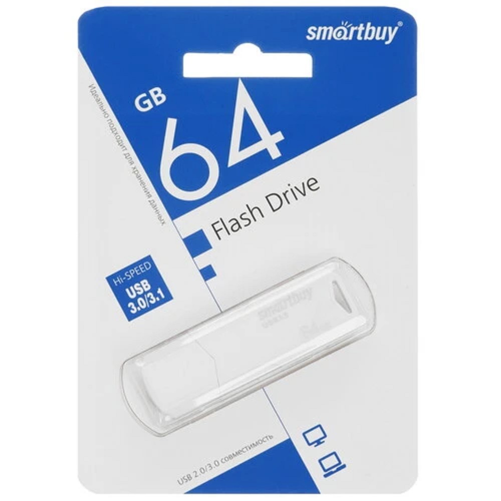 Smartbuy USB Drive 64GB CLUE White (SB64GBCLU-W3) UFD 3.0/3.1 Smart buy