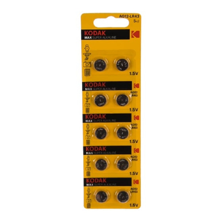 Kodak AG12 (386) LR1142, LR43 [KAG12-10] Max Button Cell (100/1000/70000) (10 шт. в уп-ке) арт. B0044717