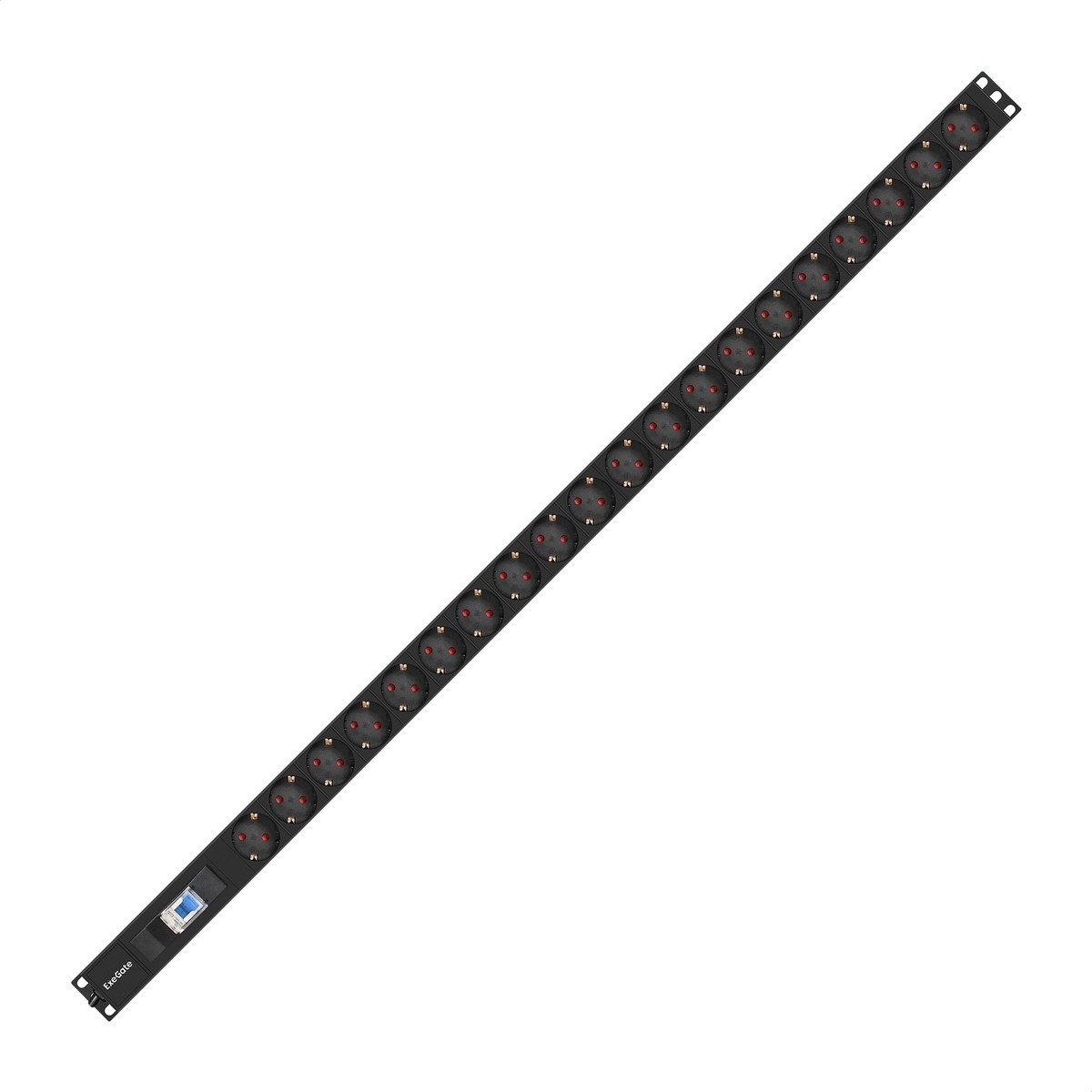 Exegate EX296173RUS Блок розеток вертикальный ExeGate ServerPro PDU-V201 Al-20S-EU3-1P (19", 1U, Алюминий,20 Schuko, кабель с евровилкой VDE-250V-16A-3*2.5mm2, 3 метра, автомат защиты, черный, RTL)
