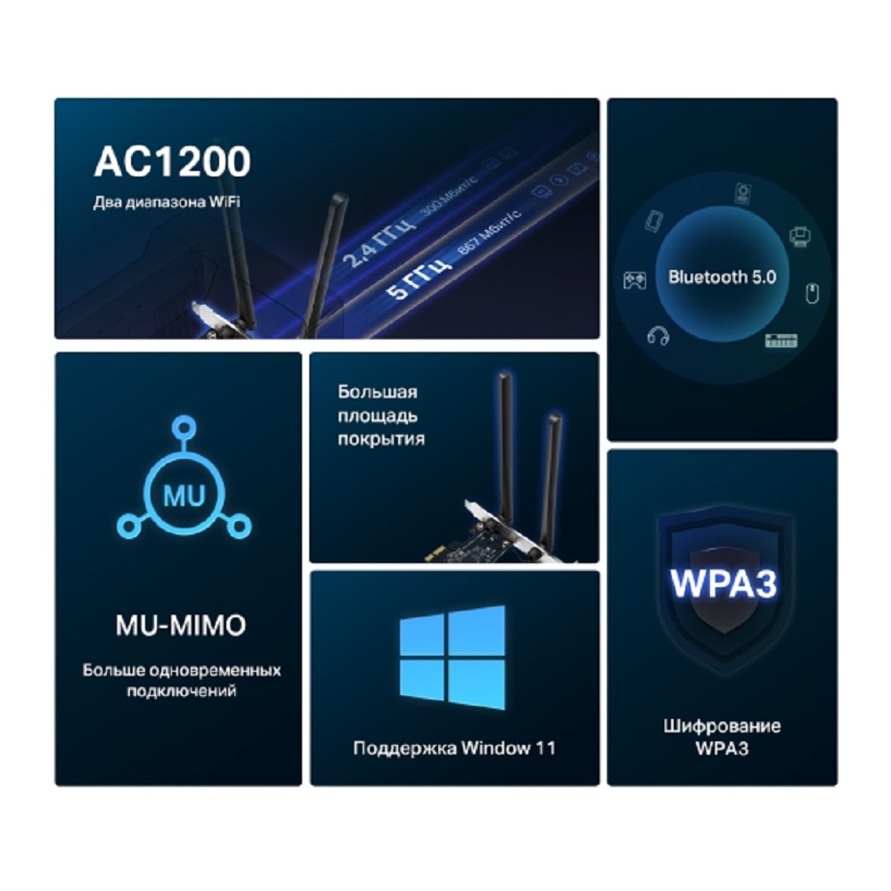 Mercusys MA30E Адаптер PCIe с поддержкой Wi-Fi AC1200 и Bluetooth 5.0