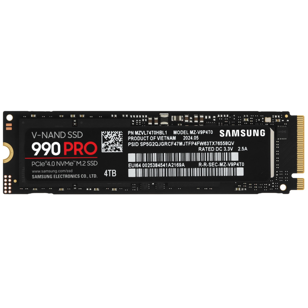 SSD M.2 (PCI-E NVMe 2.0 Gen 4.0 x4) 4Tb Samsung 990 PRO (R7450/W6900MB/s) 1year арт. MZ-V9P4T0BW