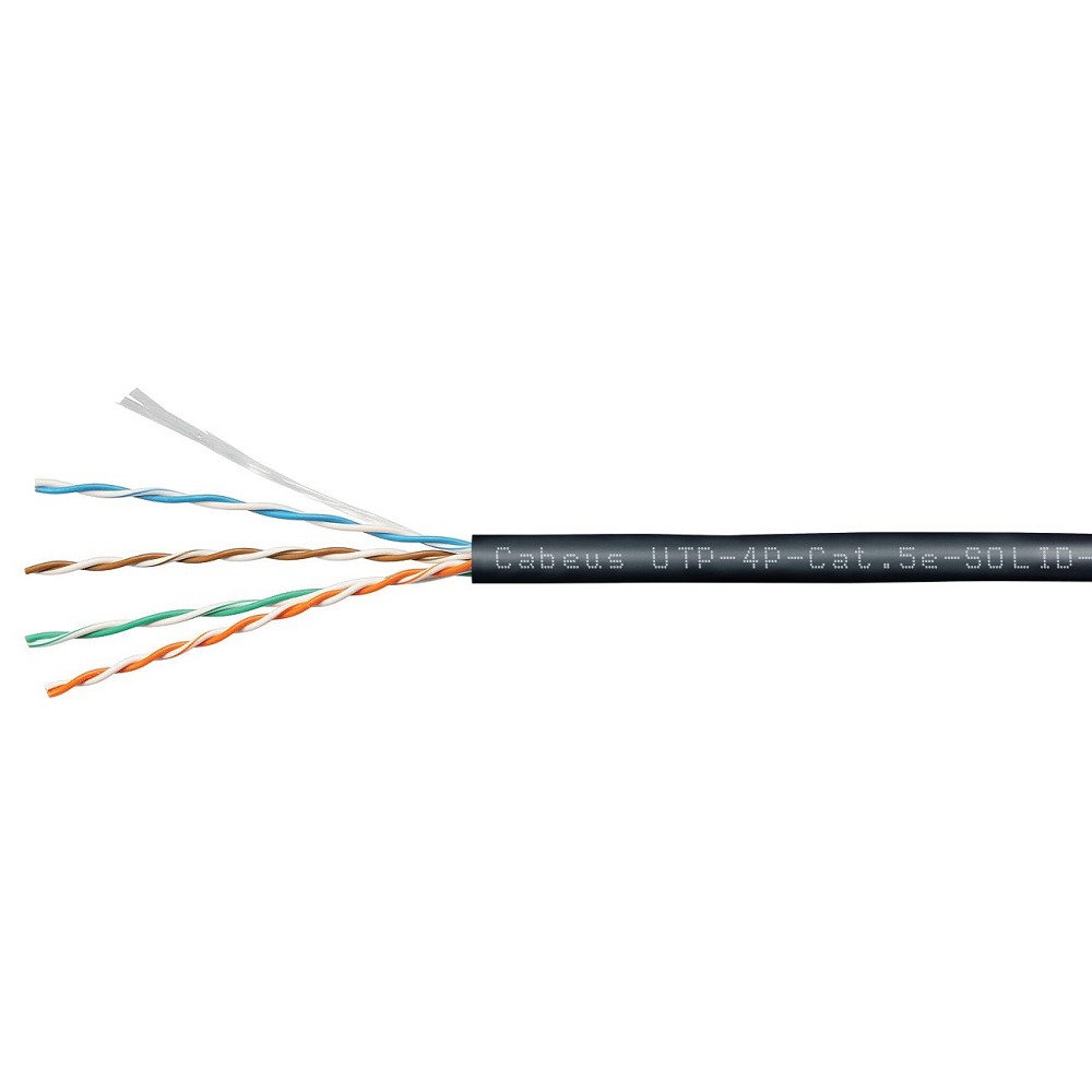 Кабель информационный Cabeus UTP-4P-Cat.5e-SOLID-OUT-PE-UV кат.5E U/UTP 4 пары PE внешний 305м черный
