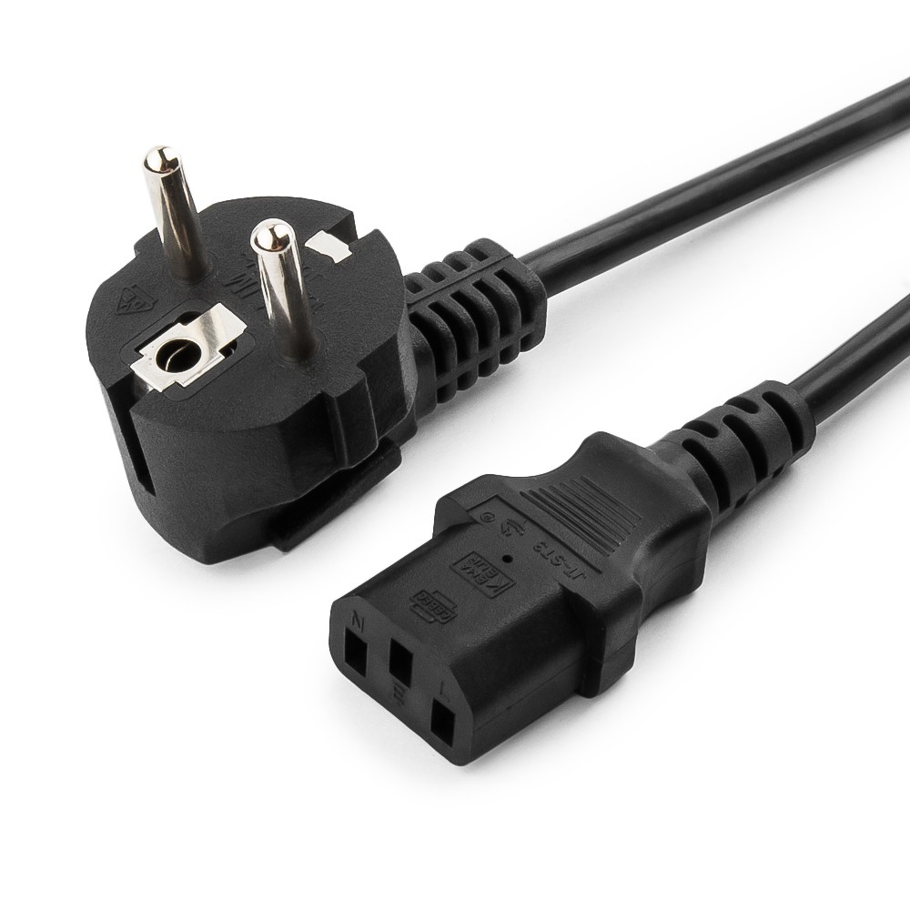 Кабель питания Cablexpert Schuko-C13, 3х0.5мм2, 6А, с заземлением, 1м, черный, пакет (PC-186-1M)