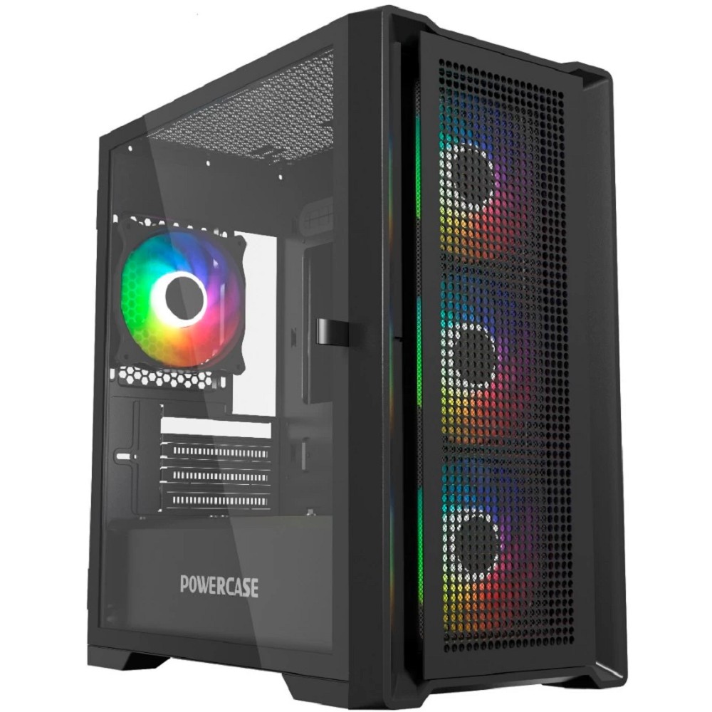 Powercase Alisio Micro X4B V2, Tempered Glass, 4х 120mm ARGB fans, ARGB HUB, чёрный, mATX (CAMCXB-A4)