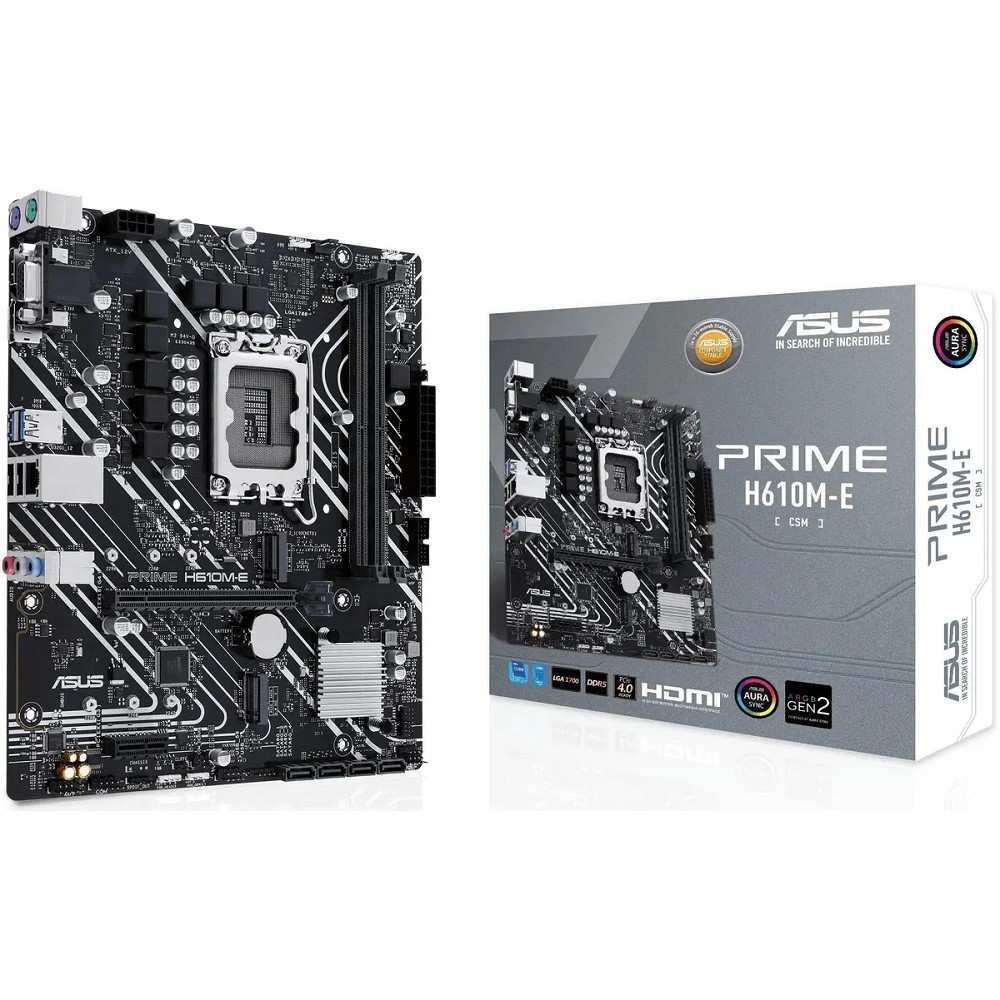 ASUS PRIME H610M-E-CSM, LGA1700, H610, 2*DDR5, 4*SATA, 2*M.2, 2*USB 3.2, 2*USB 2.0, 1*PCIx16, 1*PCIx1, DP+VGA+HDMII, mATX; 90MB1G10-M0EAYC