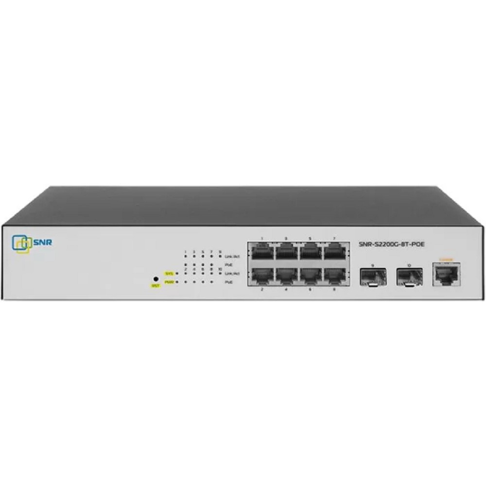 SNR Управляемый Web Smart POE коммутатор уровня 2, 8 портов 10/100/1000BaseT, 2 порта 100/1000BaseX (SFP). POE 100W арт. SNR-S2200G-8T-POE